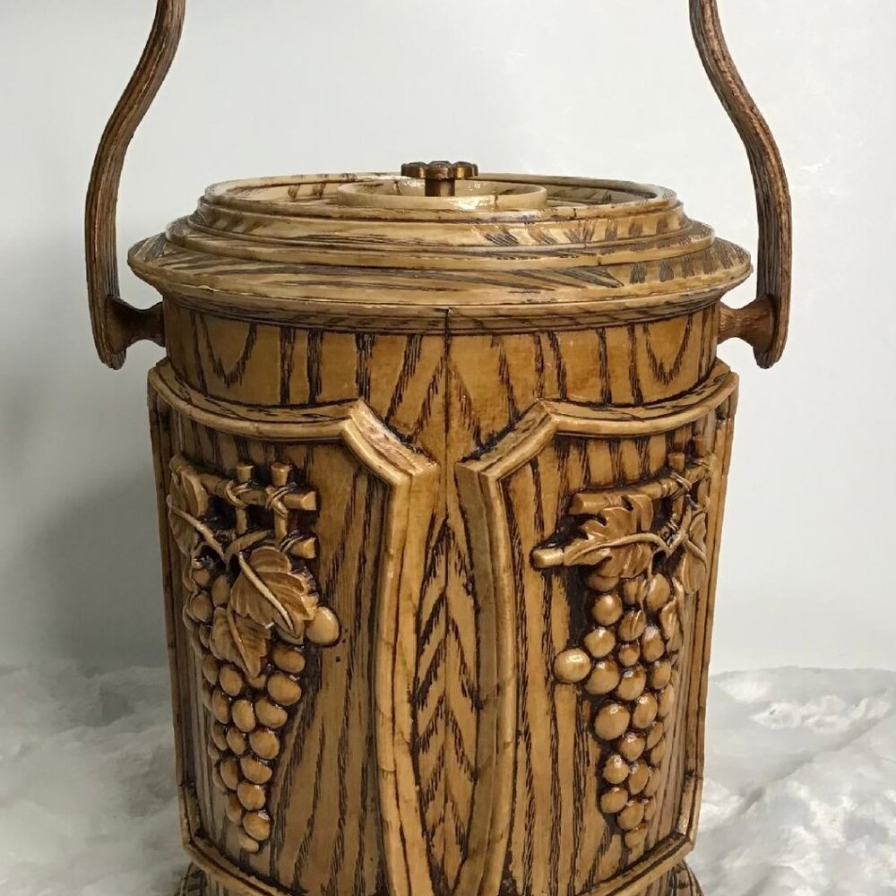 Vintage‎ 1970’s Ice Bucket Faux Wood Grain Grape Clusters & Vines Complete W/Tub